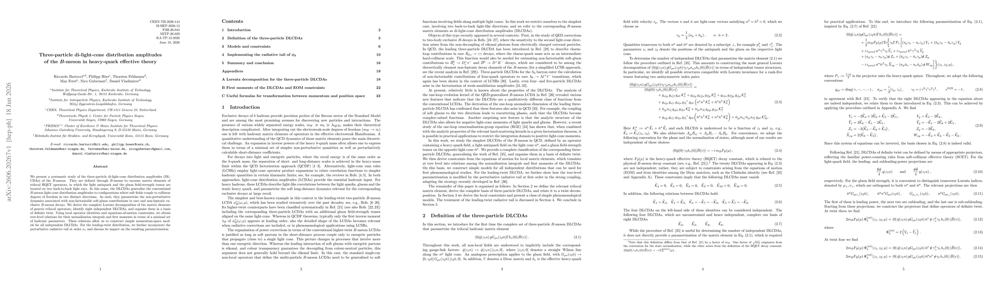 Thumbnail for Three-particle di-light-cone distribution amplitudes of the $B$-meson in heavy-quark effective theory