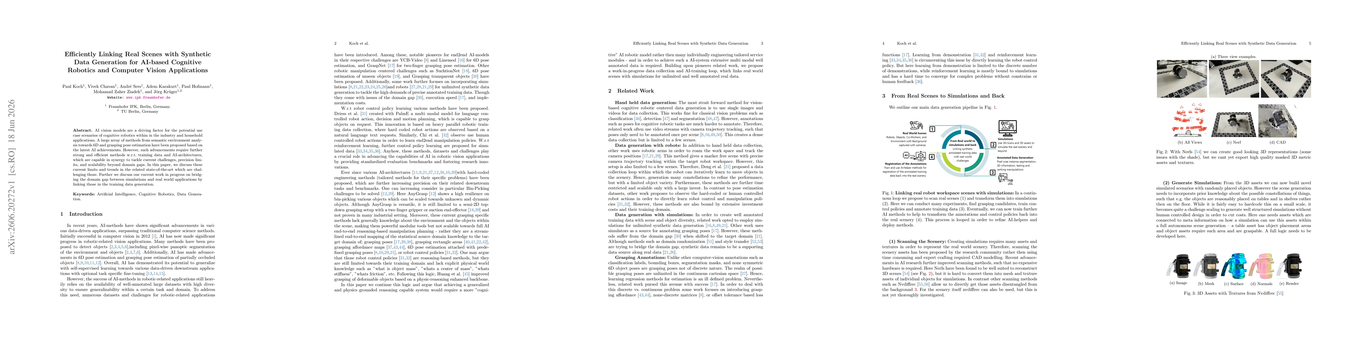 Thumbnail for Efficiently Linking Real Scenes with Synthetic Data Generation for AI-based Cognitive Robotics and Computer Vision Applications