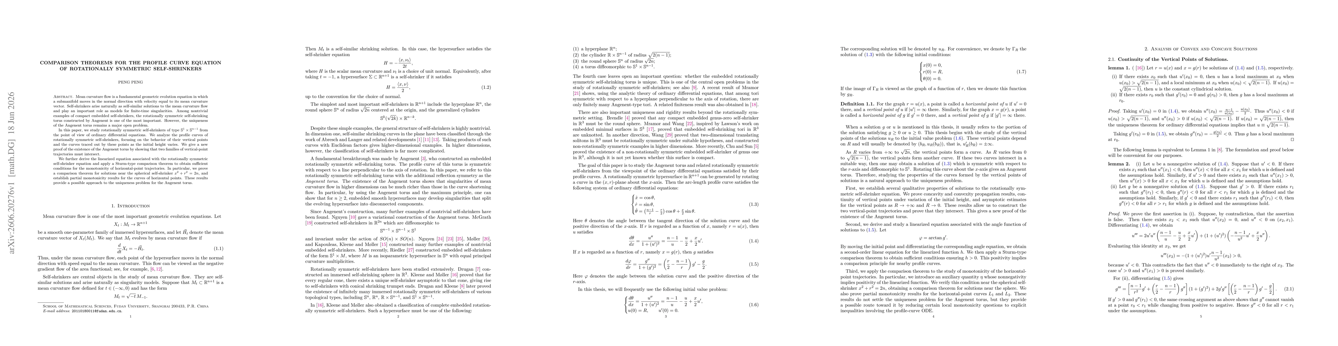 Thumbnail for Comparison Theorems for the Profile Curve Equation of Rotationally Symmetric Self-Shrinkers