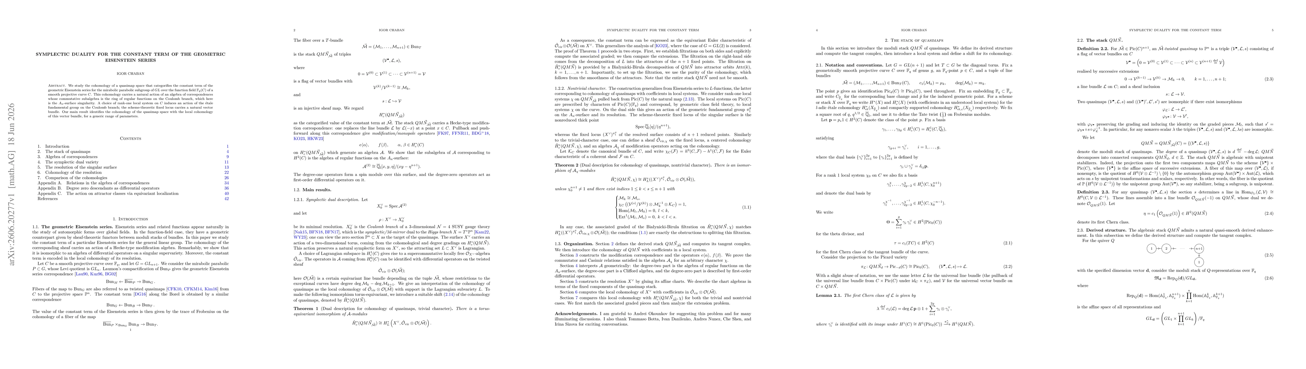 Thumbnail for Symplectic duality for the constant term of the geometric Eisenstein series