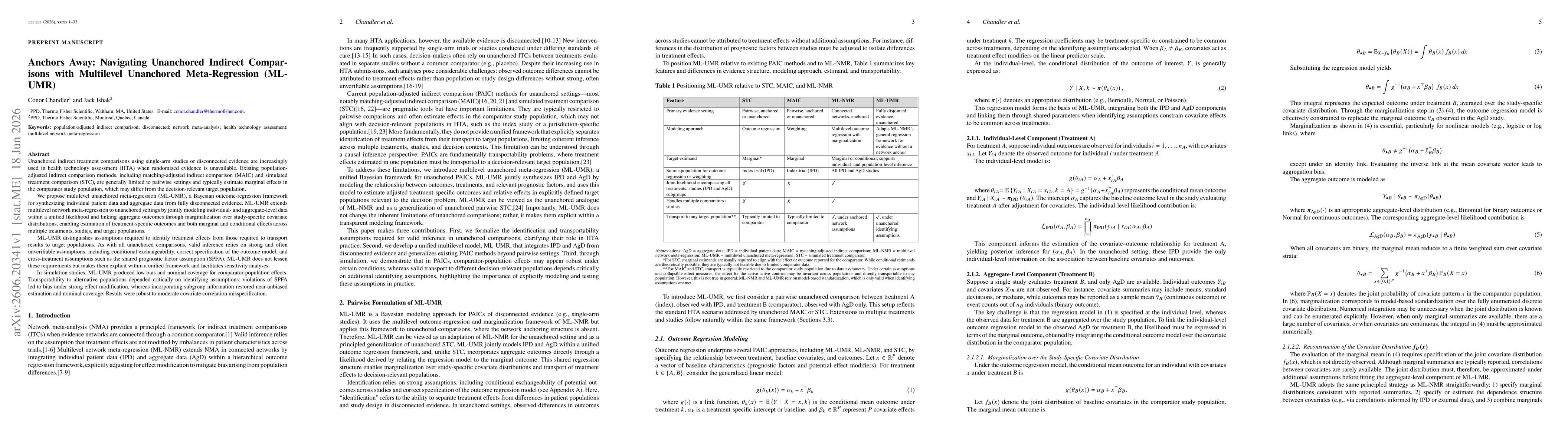Thumbnail for Anchors Away: Navigating Unanchored Indirect Comparisons with Multilevel Unanchored Meta-Regression (ML-UMR)