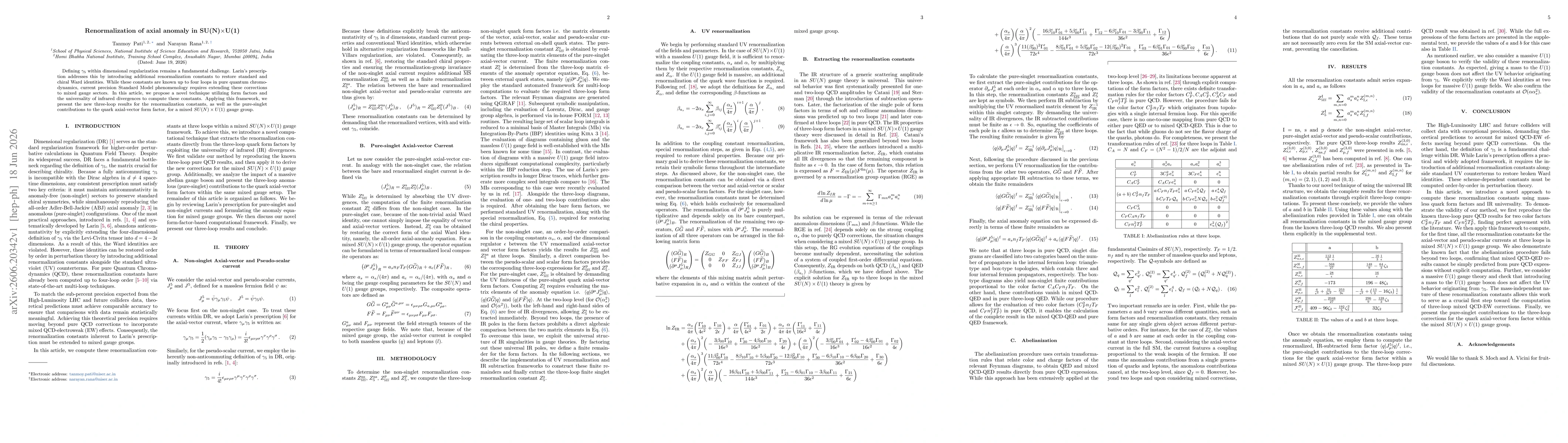 Thumbnail for Renormalization of axial anomaly in SU(N)$\times$U(1)