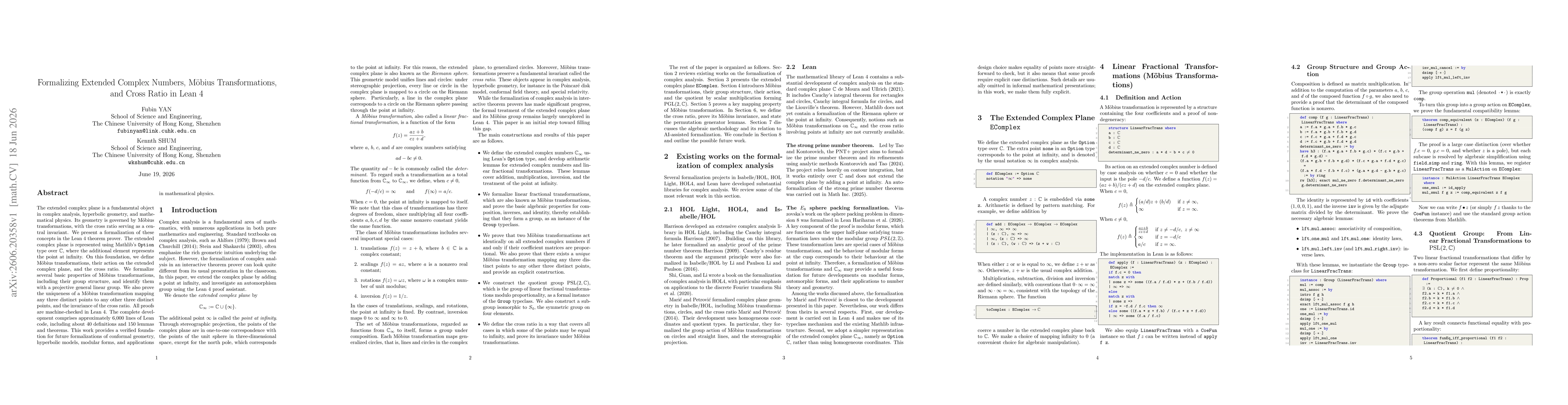 Thumbnail for Formalizing Extended Complex Numbers, Mobius Transformations, and Cross Ratio in Lean 4