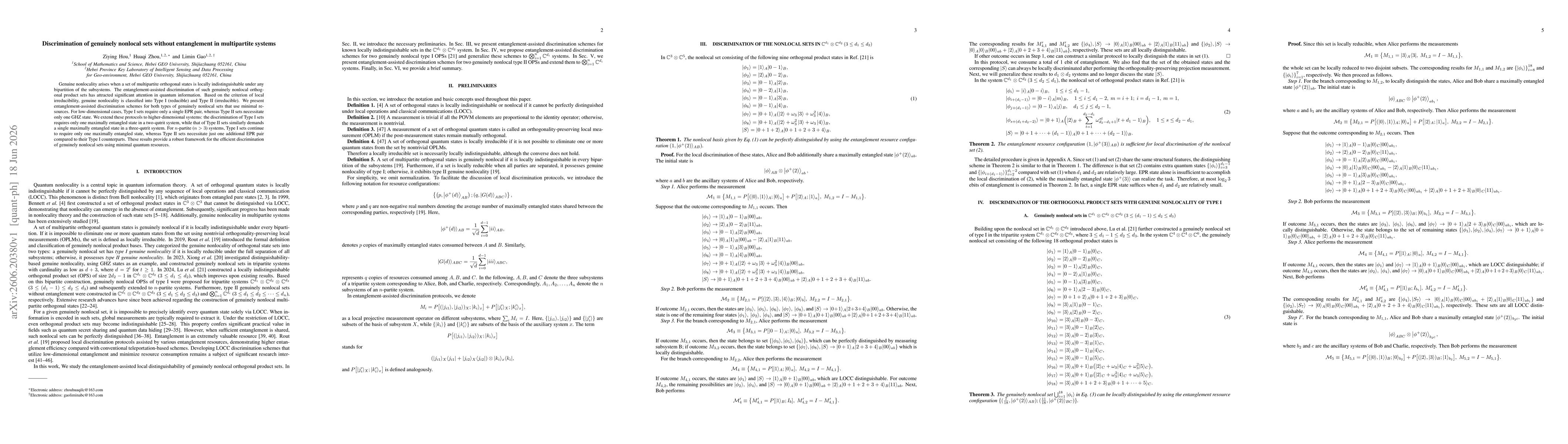 Thumbnail for Discrimination of genuinely nonlocal sets without entanglement in multipartite systems