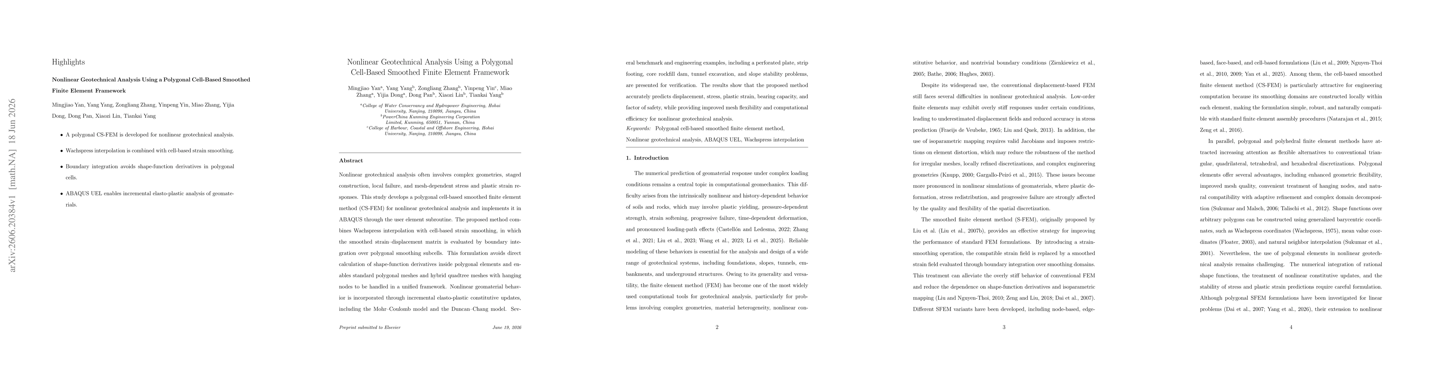 Thumbnail for Nonlinear Geotechnical Analysis Using a Polygonal Cell-Based Smoothed Finite Element Framework