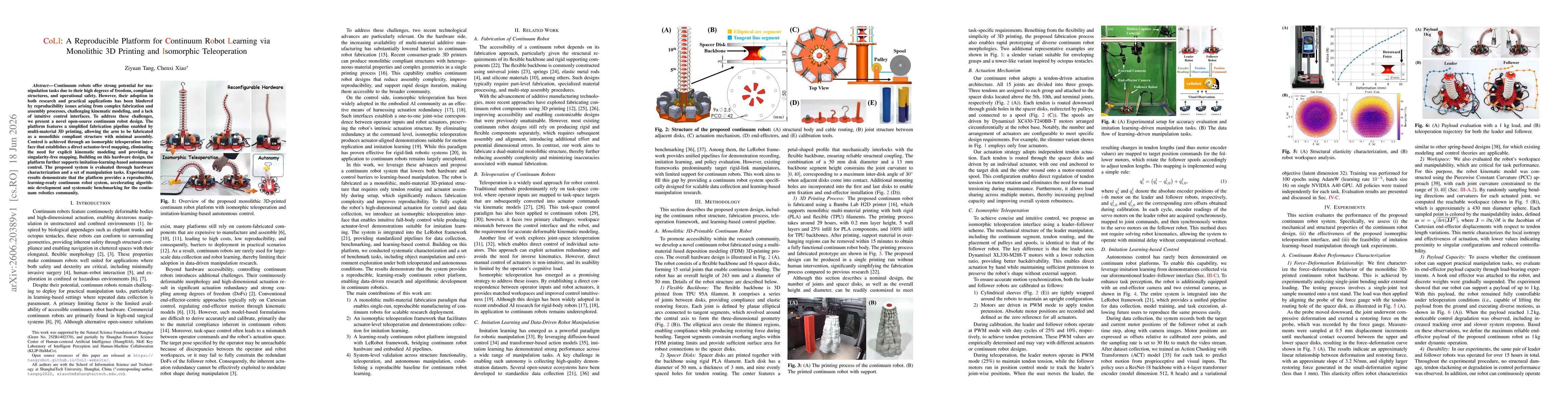 Thumbnail for CoLI: A Reproducible Platform for Continuum Robot Learning via Monolithic 3D Printing and Isomorphic Teleoperation