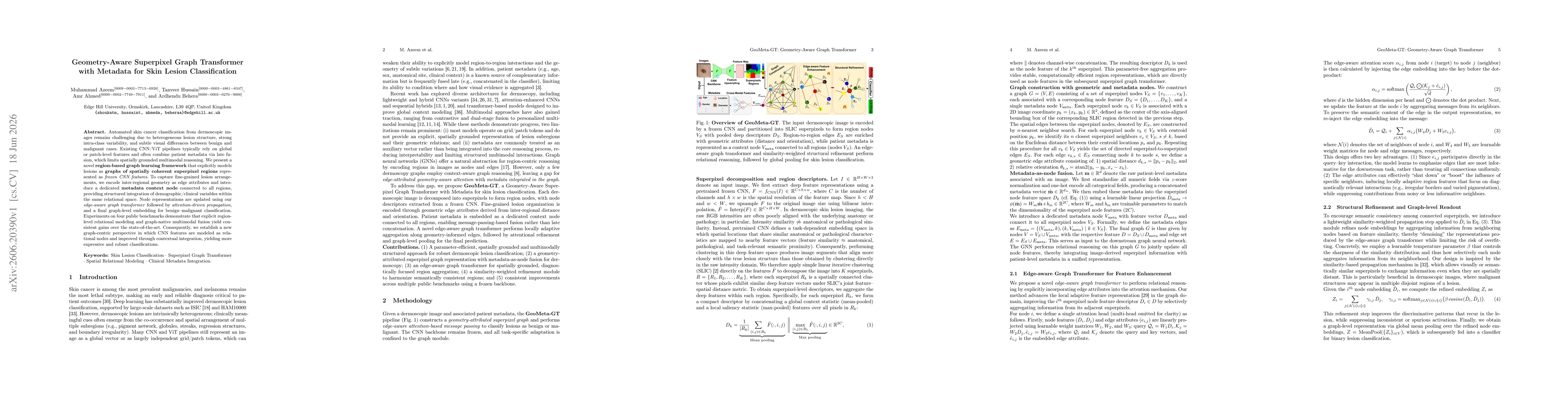 Thumbnail for Geometry-Aware Superpixel Graph Transformer with Metadata for Skin Lesion Classification