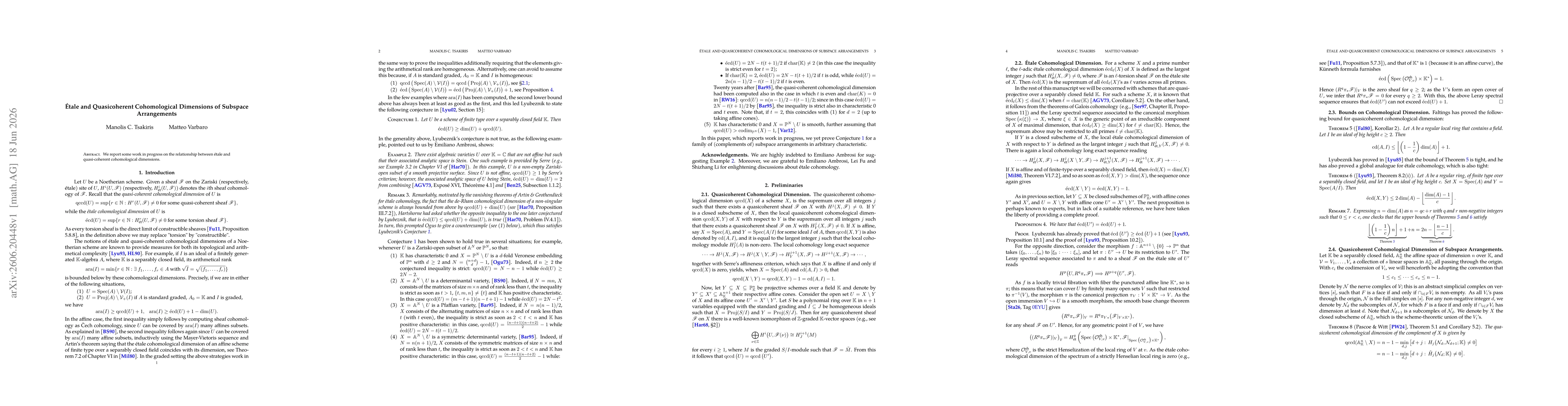 Thumbnail for Étale and Quasicoherent Cohomological Dimensions of Subspace Arrangements