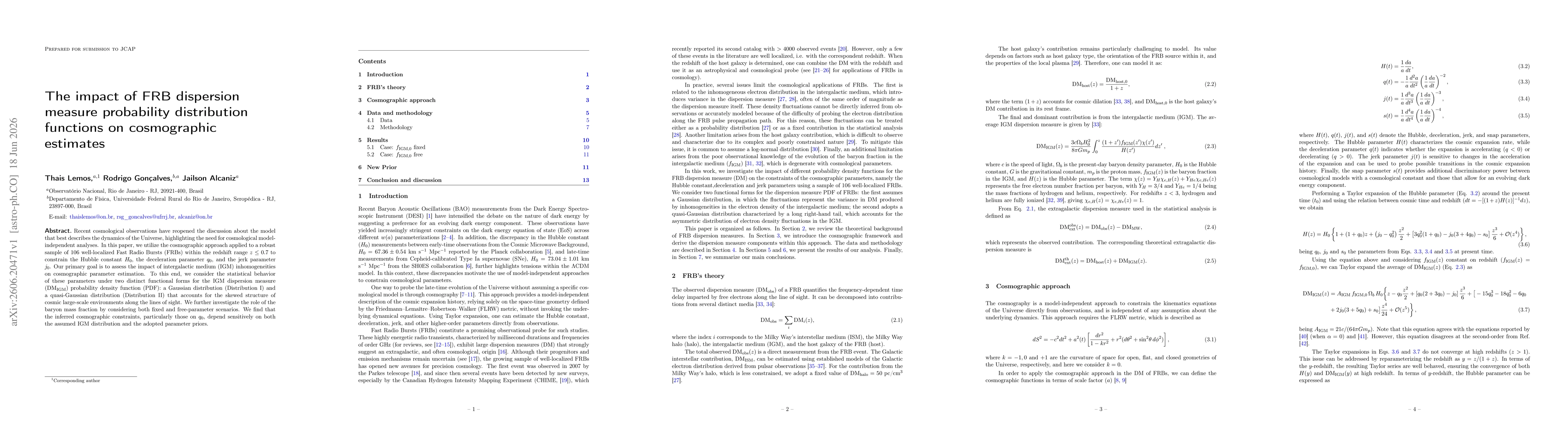 Thumbnail for The impact of FRB dispersion measure probability distribution functions on cosmographic estimates