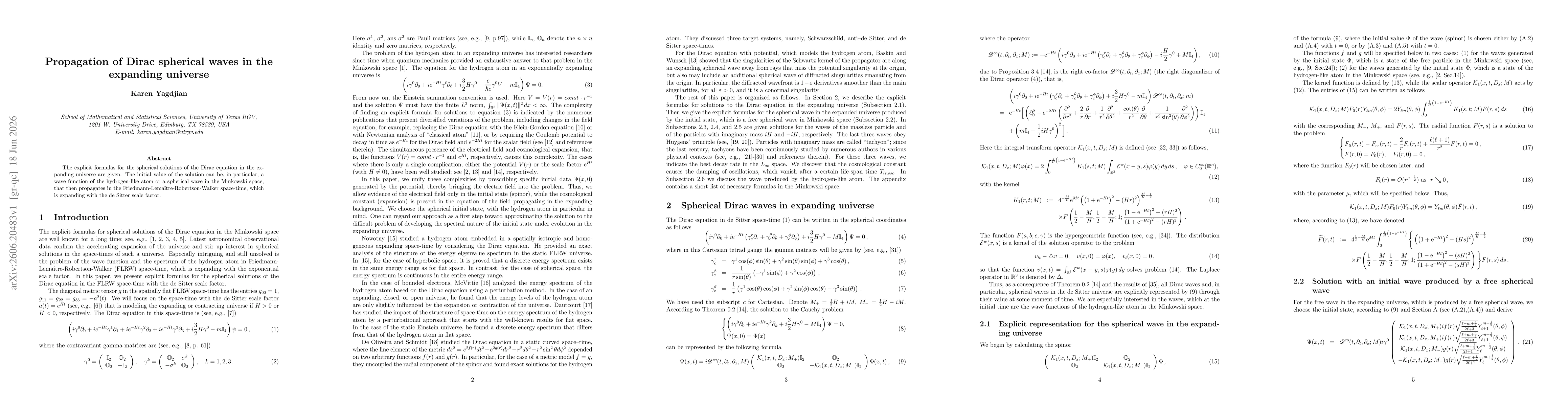 Thumbnail for Propagation of Dirac spherical waves in the expanding universe