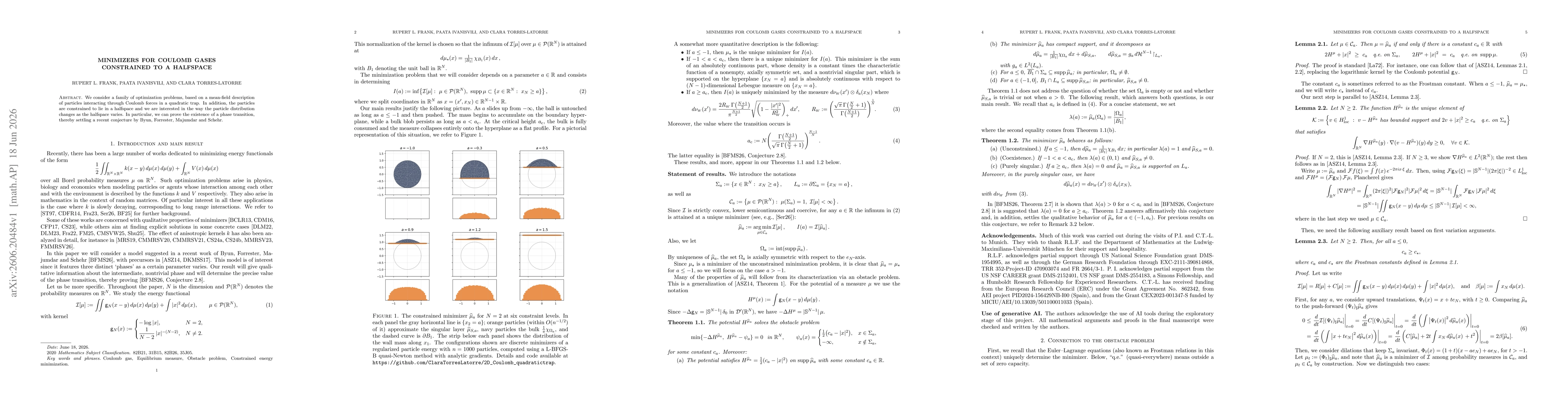 Thumbnail for Minimizers for Coulomb gases constrained to a halfspace