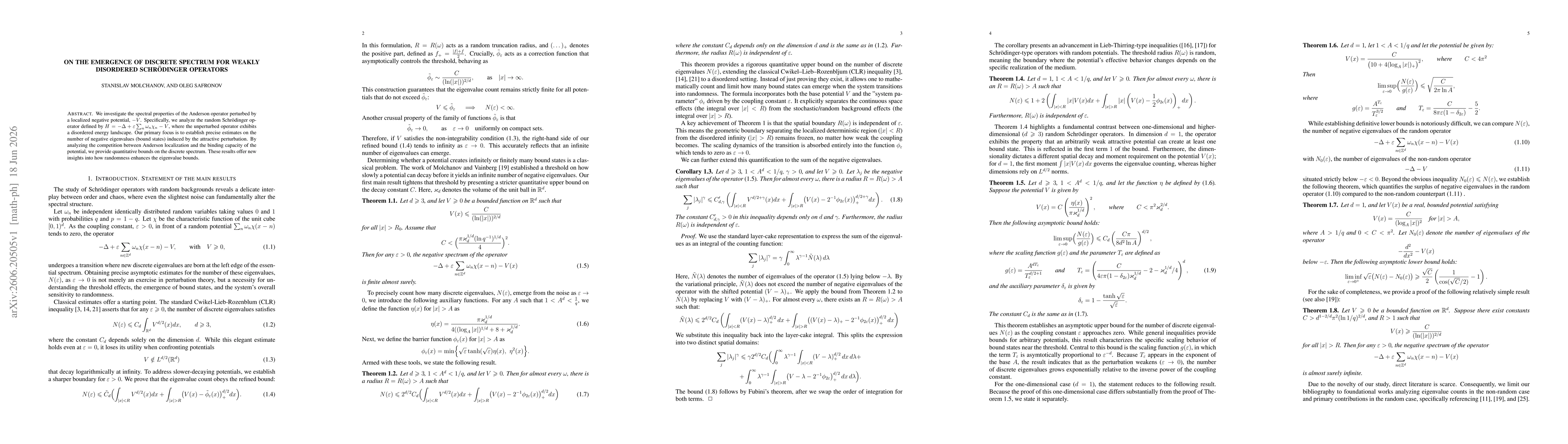 Thumbnail for On the Emergence of Discrete Spectrum for Weakly Disordered Schrödinger Operators