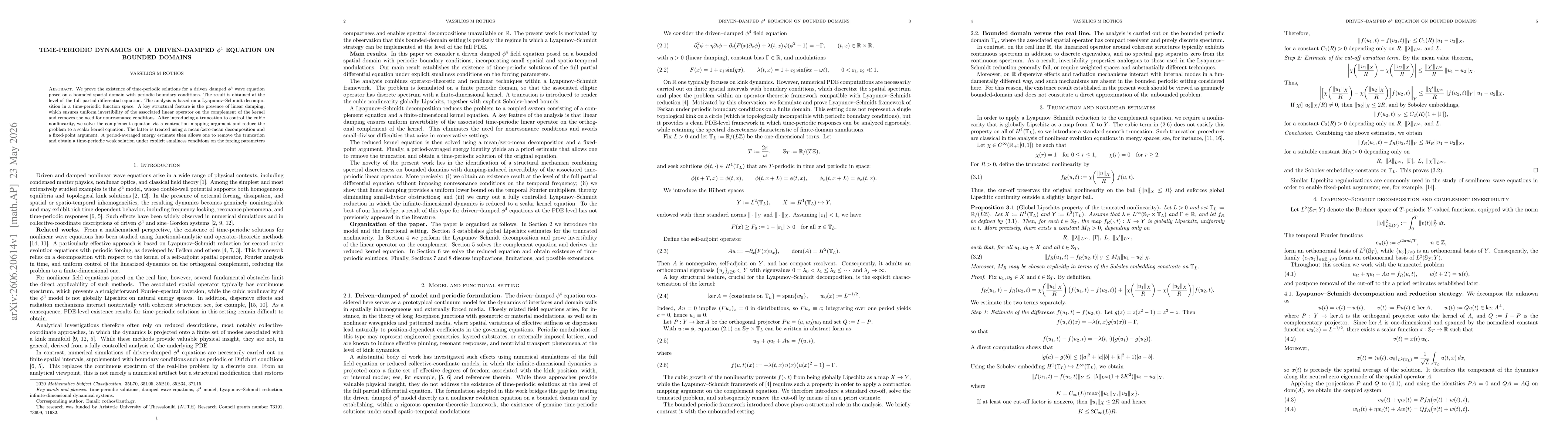 Thumbnail for Time-Periodic Solutions of a Driven--Damped $φ^4$ Equation on Bounded Domains