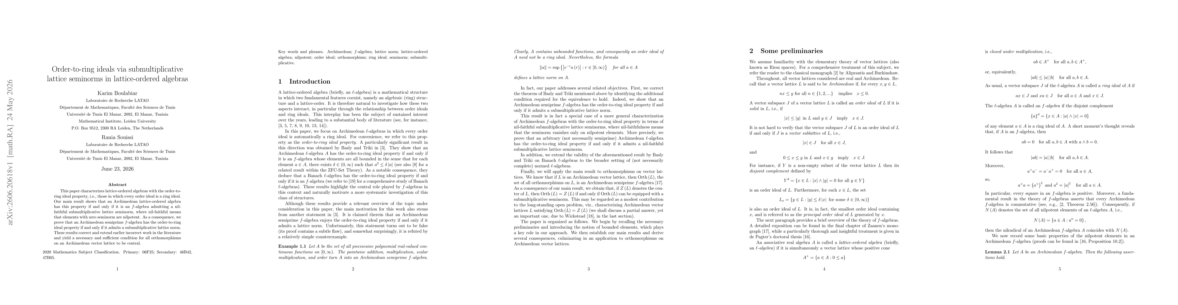 Thumbnail for Order-to-ring ideals via submultiplicative lattice seminorms in lattice-ordered algebras