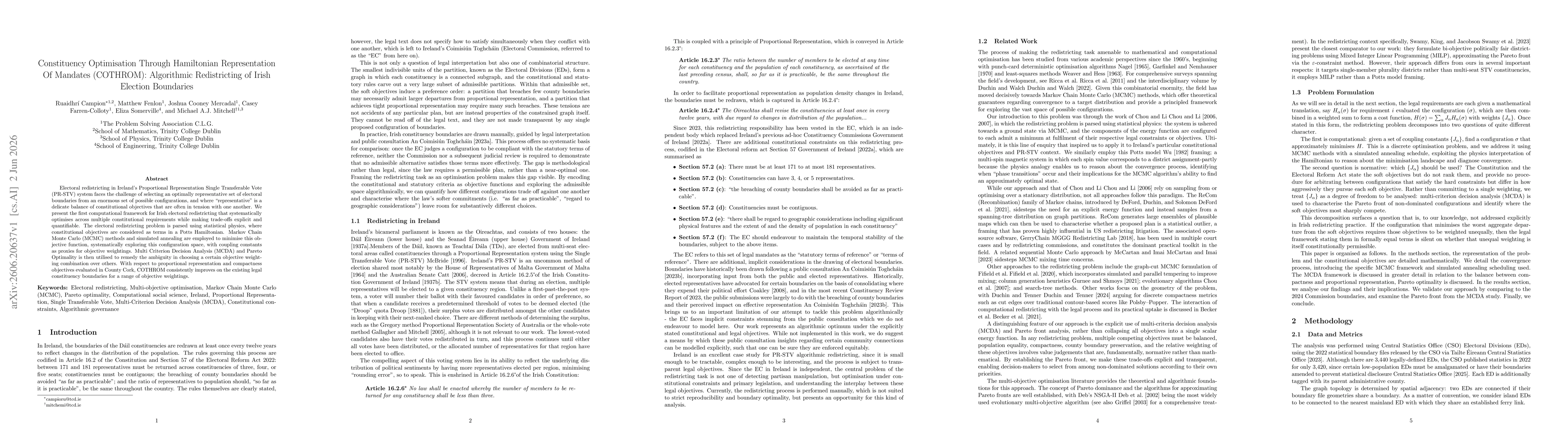 Thumbnail for Constituency Optimisation Through Hamiltonian Representation Of Mandates (COTHROM): Algorithmic Redistricting of Irish Election Boundaries