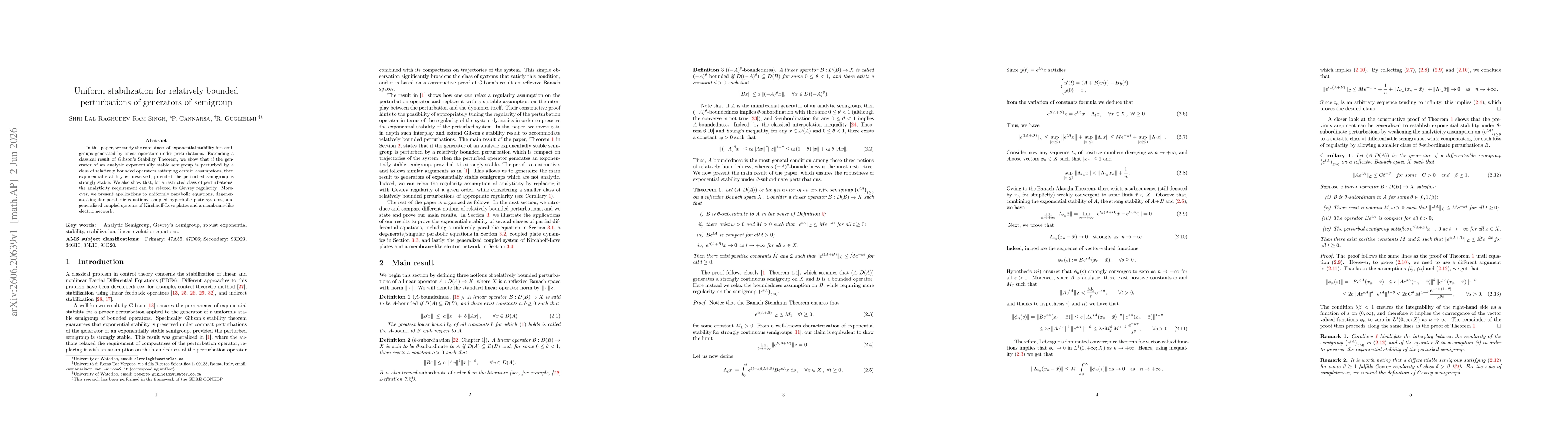 Thumbnail for Uniform stabilization for relatively bounded perturbations of generators of semigroup