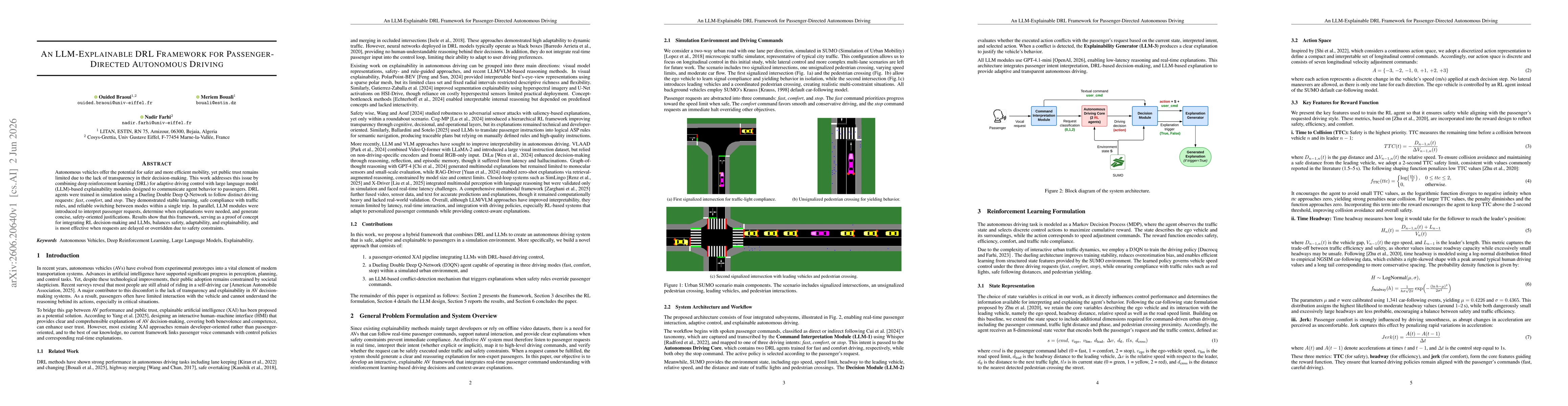 Thumbnail for An LLM-Explainable DRL Framework for Passenger-Directed Autonomous Driving