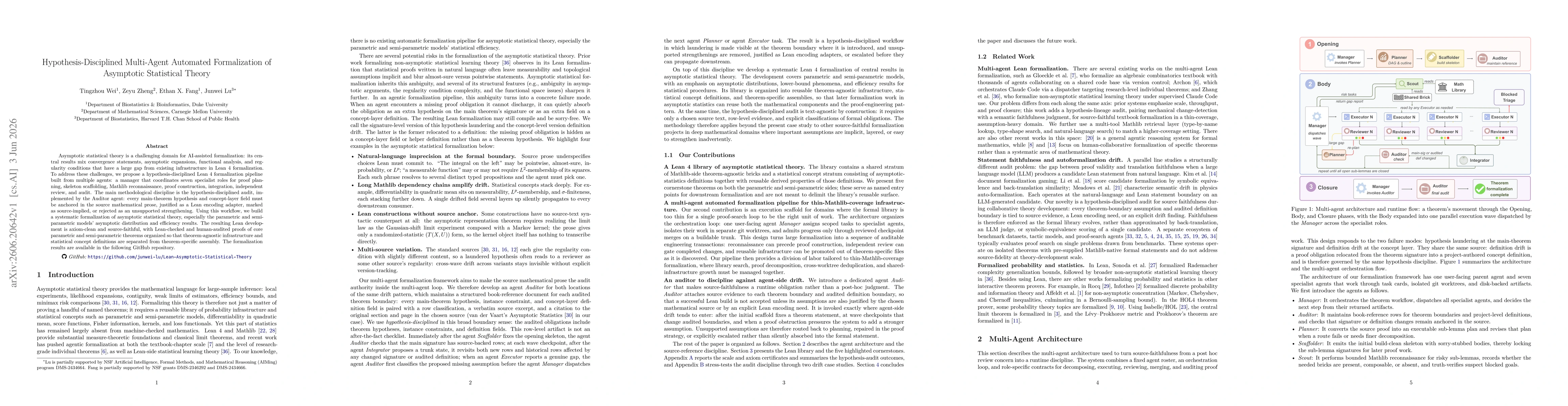 Thumbnail for Hypothesis-Disciplined Multi-Agent Automated Formalization of Asymptotic Statistical Theory