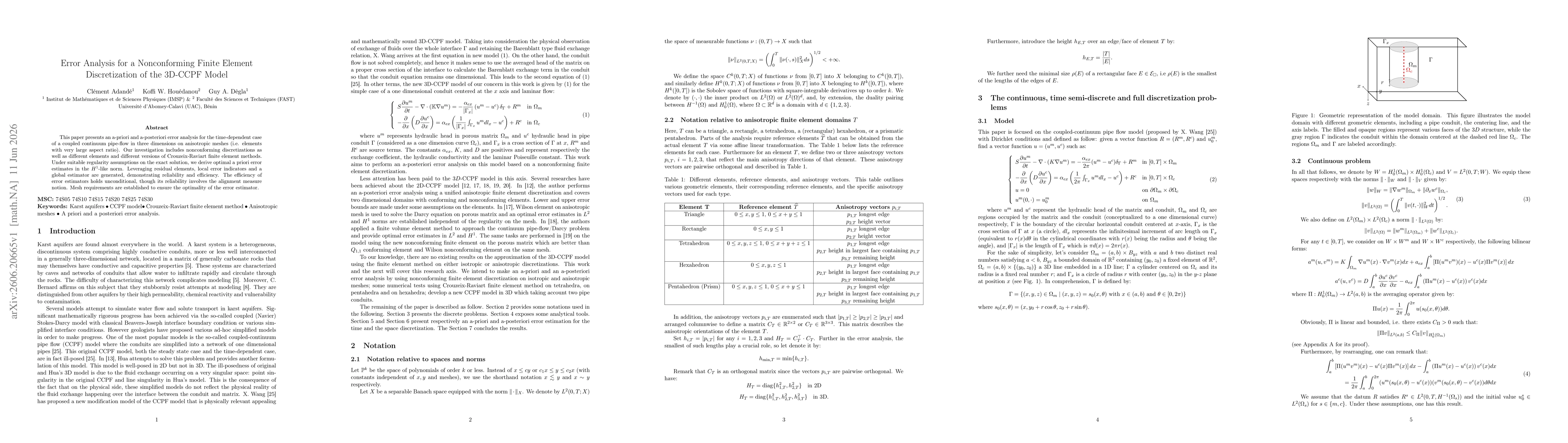 Thumbnail for Error Analysis for a Nonconforming Finite Element Discretization of the 3D-CCPF Model