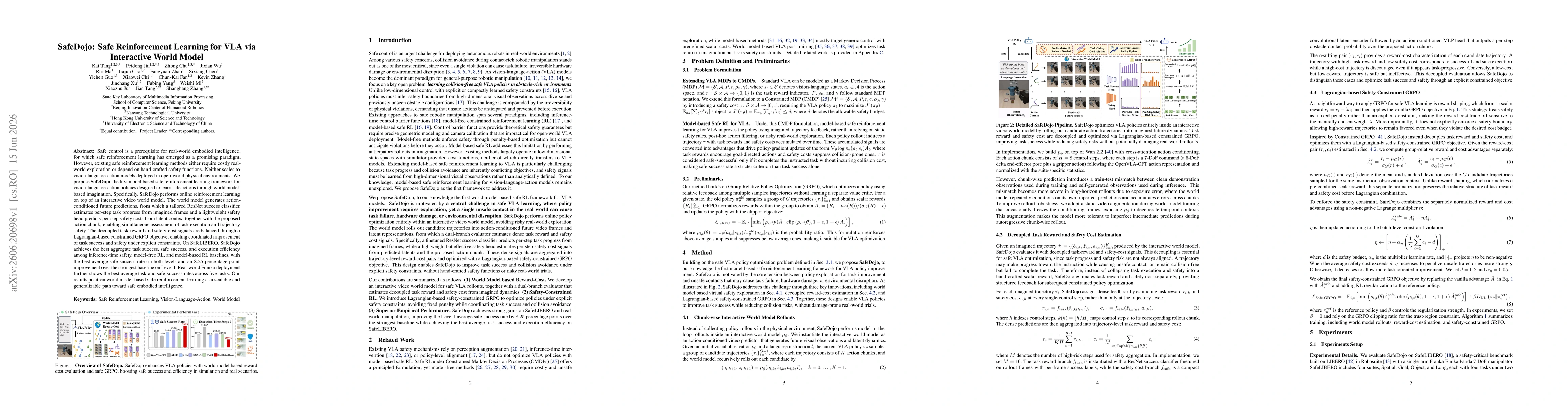 Thumbnail for SafeDojo: Safe Reinforcement Learning for VLA via Interactive World Model