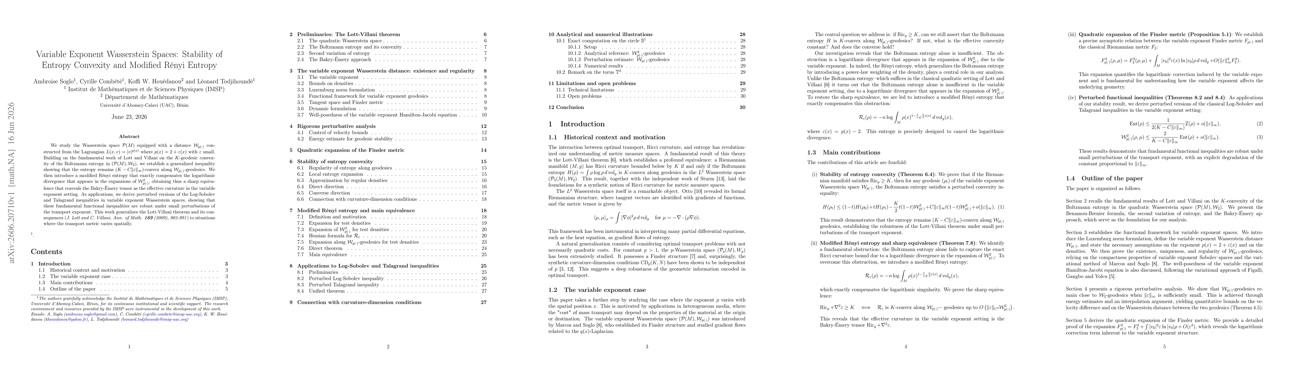 Thumbnail for Variable Exponent Wasserstein Spaces: Stability of Entropy Convexity and Modified Rényi Entropy