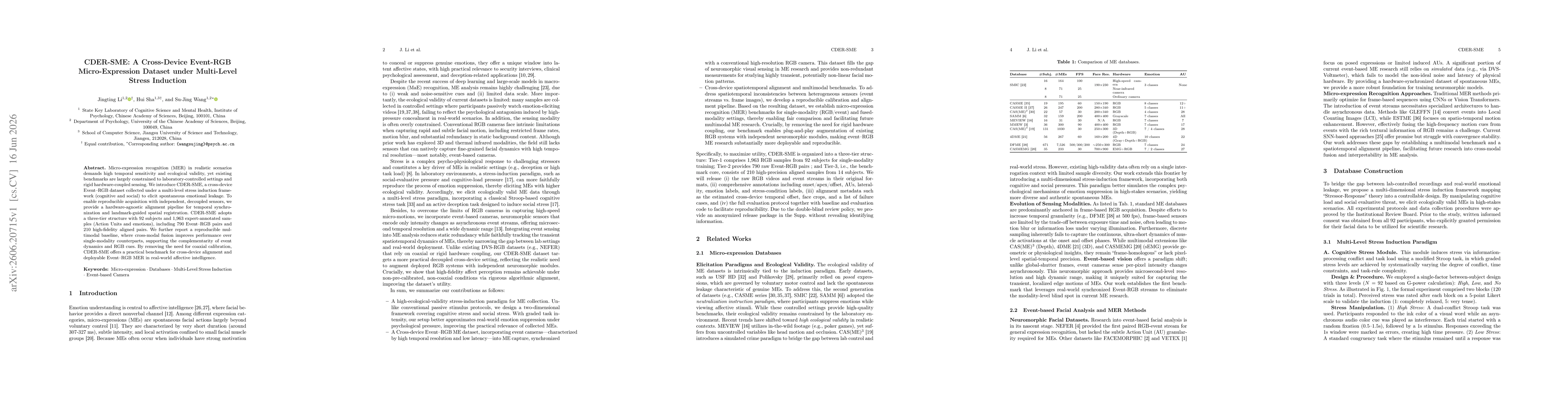 Thumbnail for CDER-SME: A Cross-Device Event-RGB Micro-Expression Dataset under Multi-Level Stress Induction