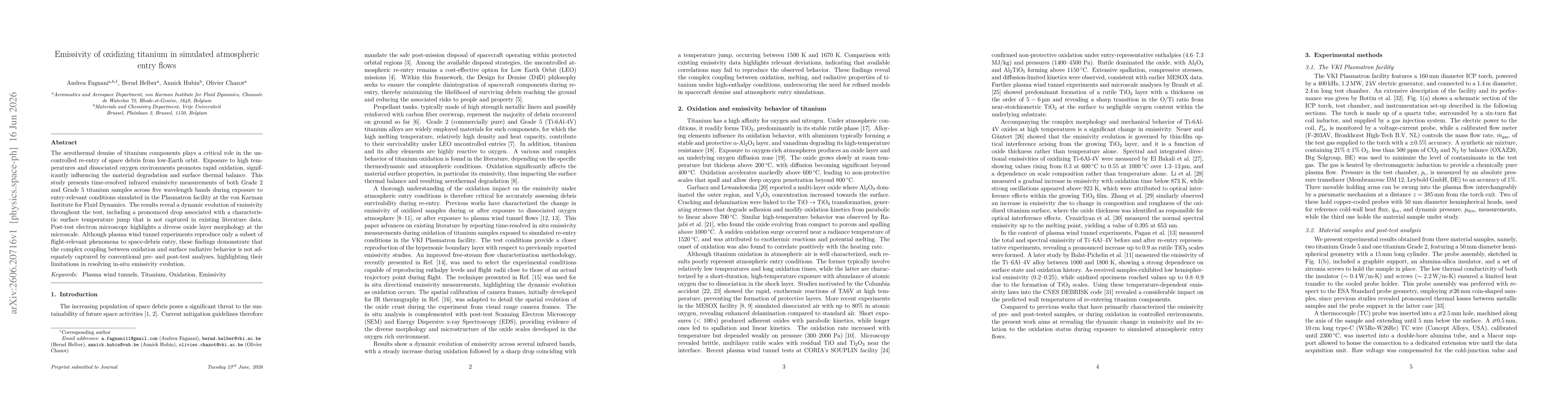 Thumbnail for Emissivity of oxidizing titanium in simulated atmospheric entry flows