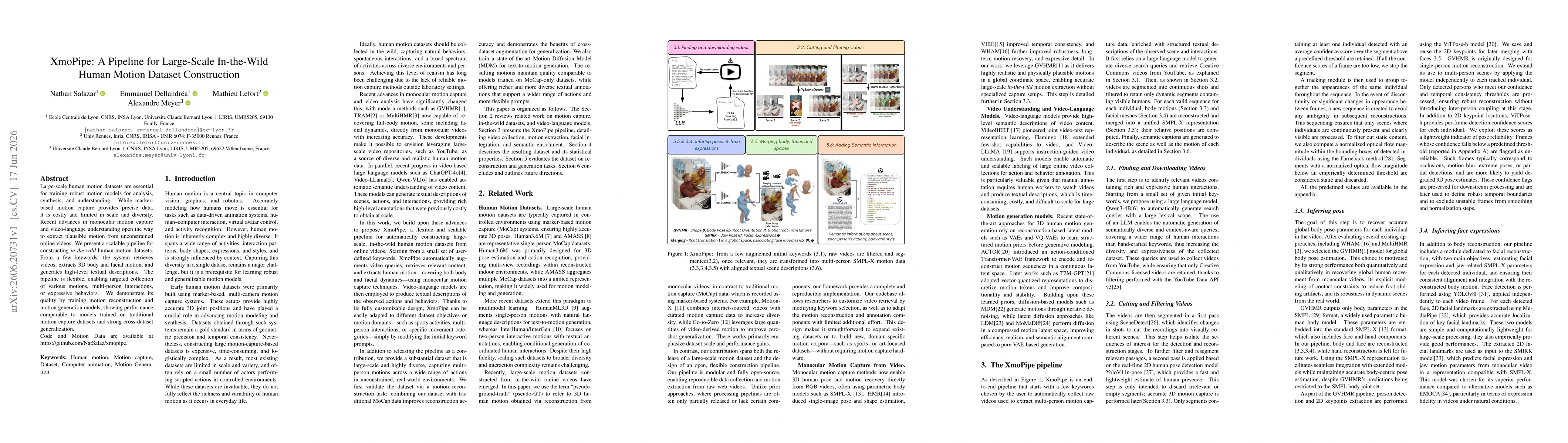 Thumbnail for XmoPipe: A Pipeline for Large-Scale In-the-Wild Human Motion Dataset Construction