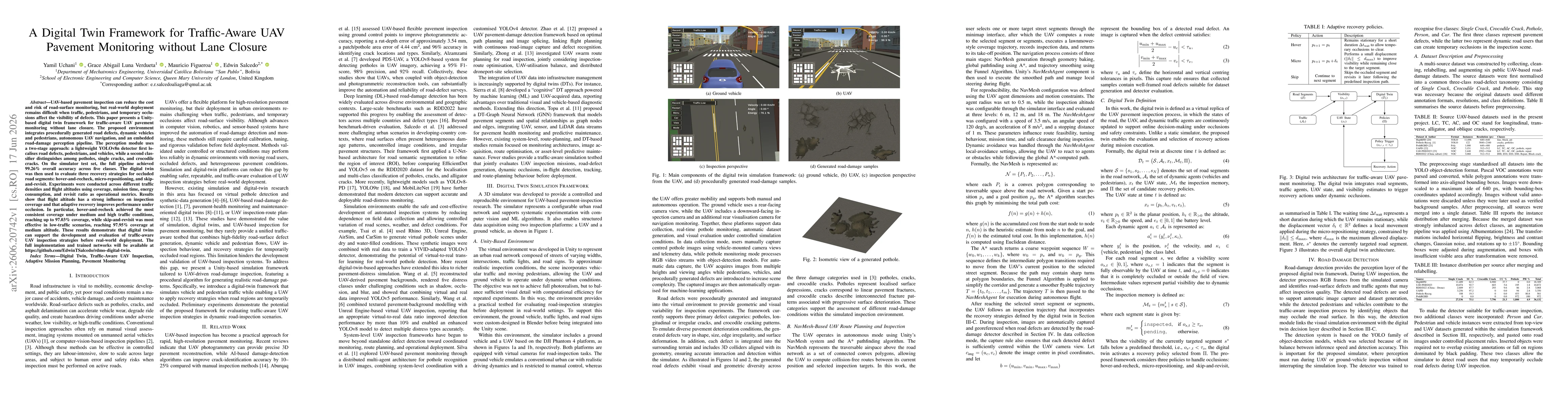 Thumbnail for A Digital Twin Framework for Traffic-Aware UAV Pavement Monitoring without Lane Closure