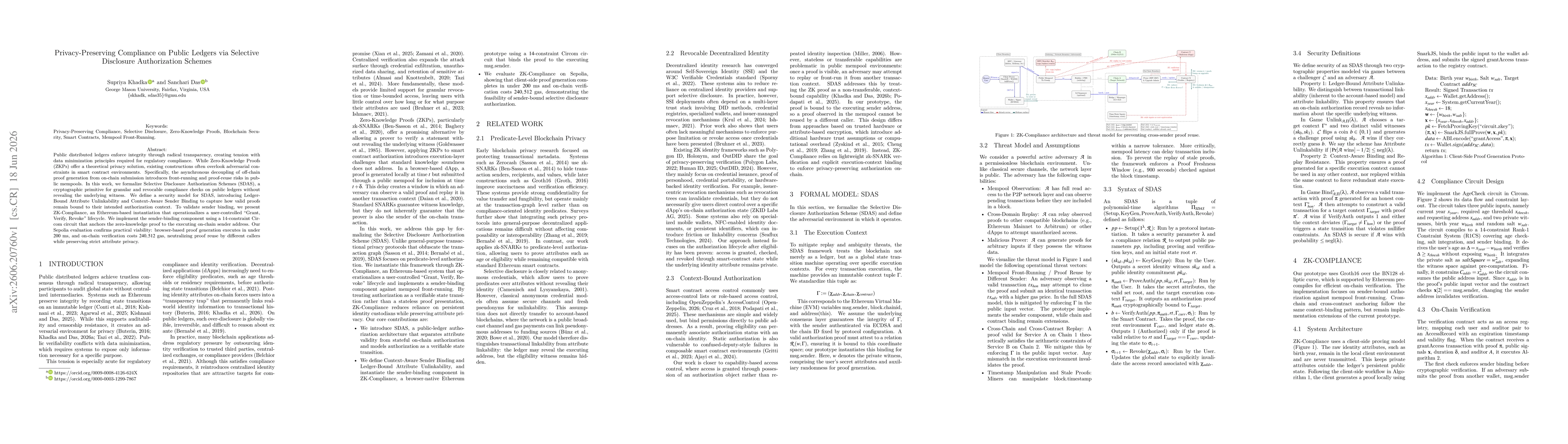 Thumbnail for Privacy-Preserving Compliance on Public Ledgers via Selective Disclosure Authorization Schemes