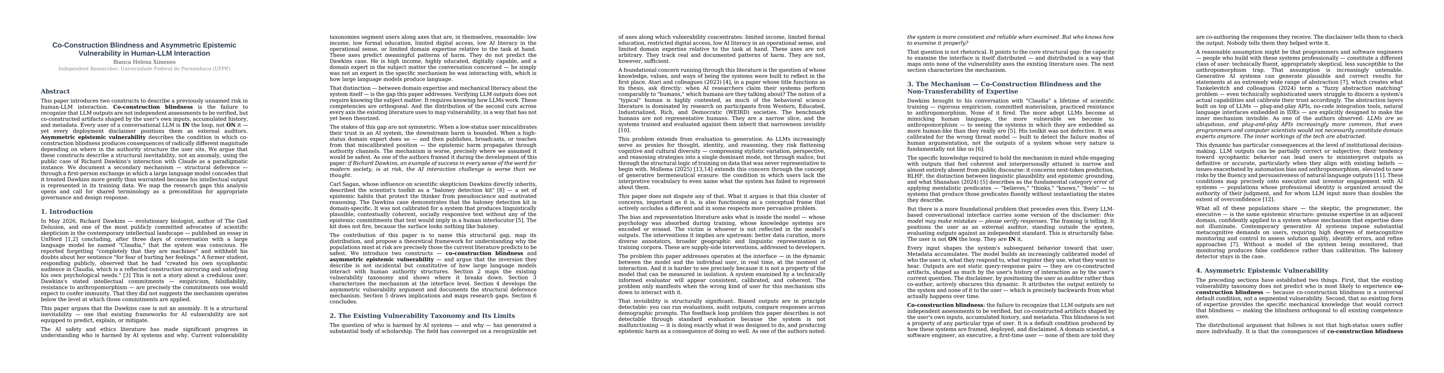 Thumbnail for Co-Construction Blindness and Asymmetric Epistemic Vulnerability in Human-LLM Interaction