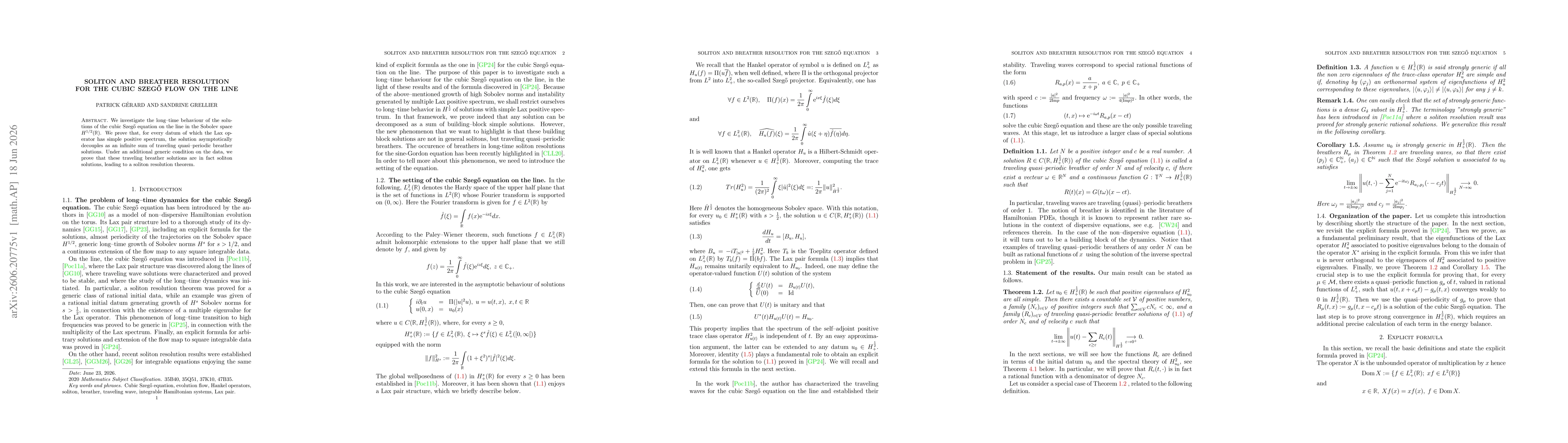 Thumbnail for Soliton and breather resolution for the cubic Szegö flow on the line