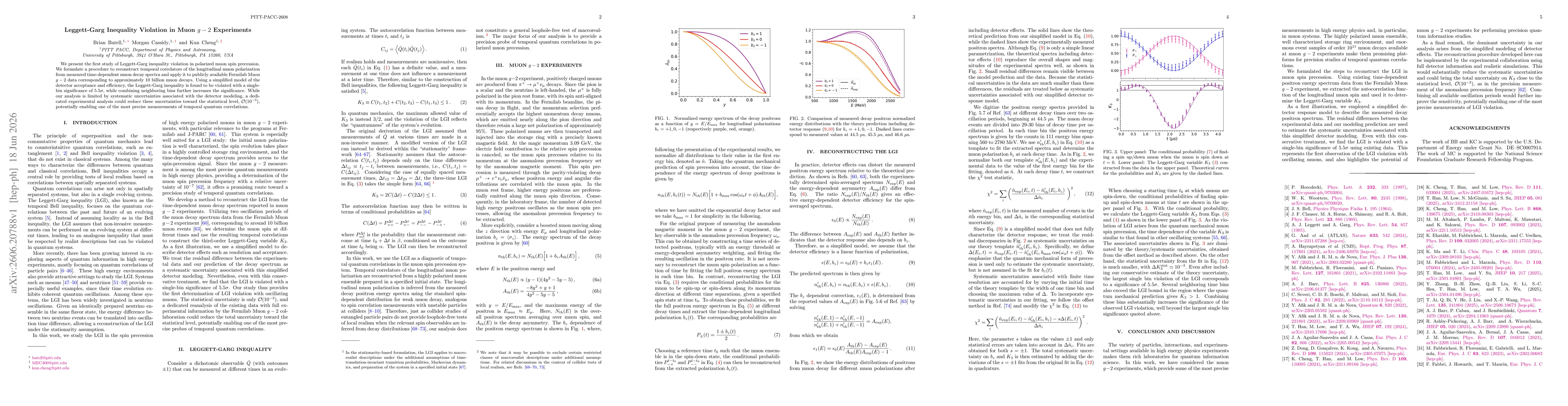 Thumbnail for Leggett-Garg Inequality Violation in Muon $g-2$ Experiments