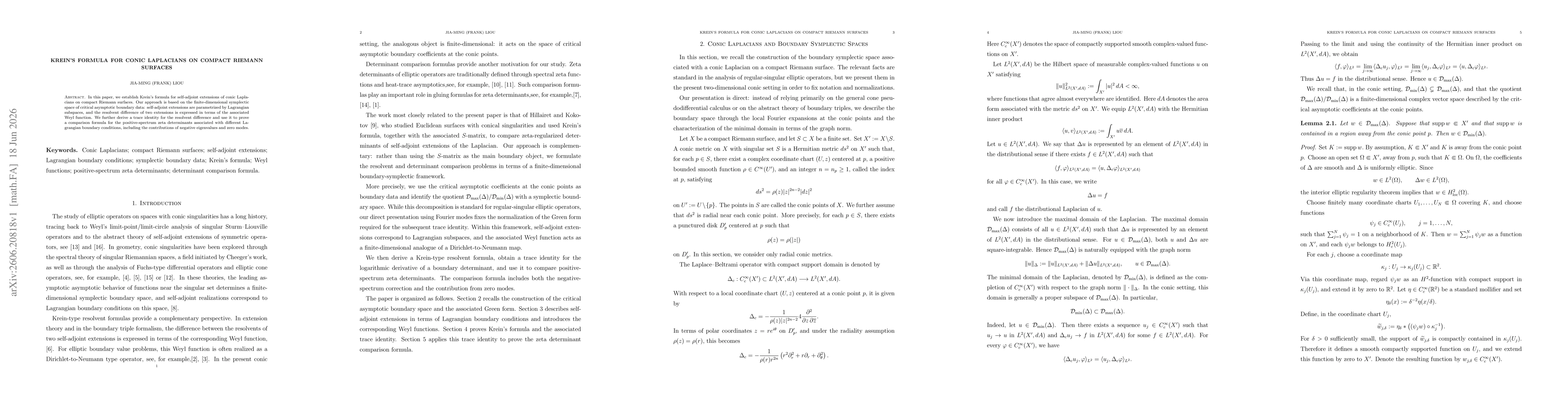 Thumbnail for Krein's Formula for Conic Laplacians on Compact Riemann Surfaces
