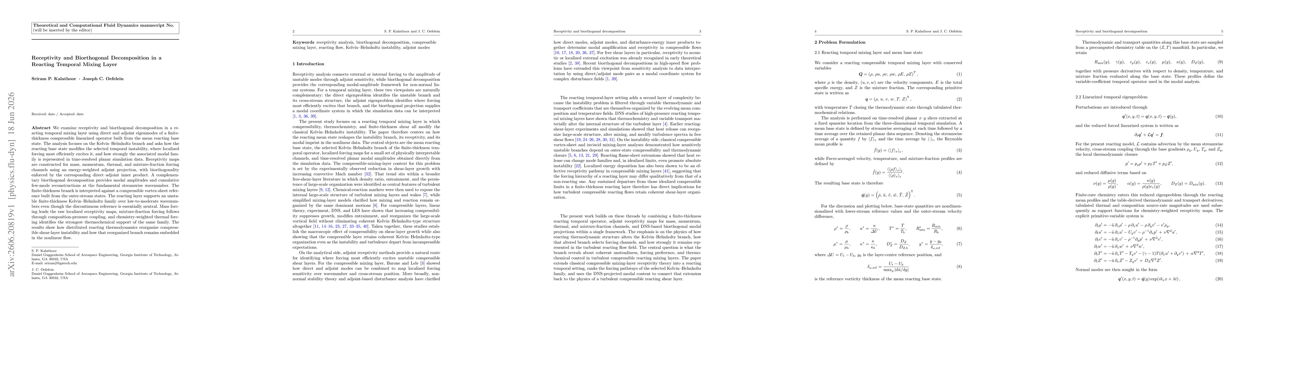 Thumbnail for Receptivity and Biorthogonal Decomposition in a Reacting Temporal Mixing Layer