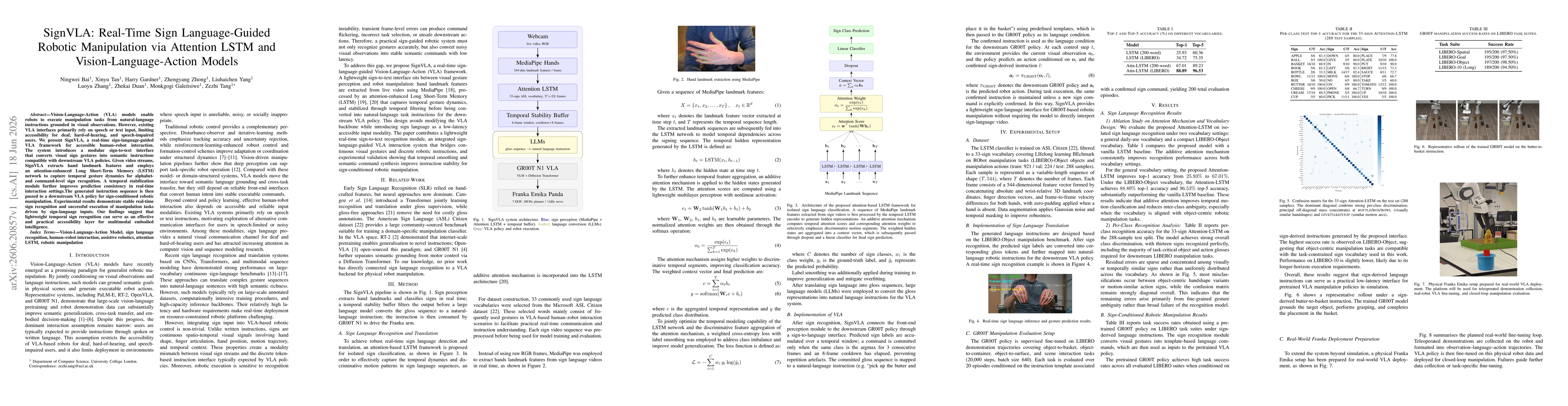 Thumbnail for SignVLA: Real-Time Sign Language-Guided Robotic Manipulation via Attention LSTM and Vision-Language-Action Models