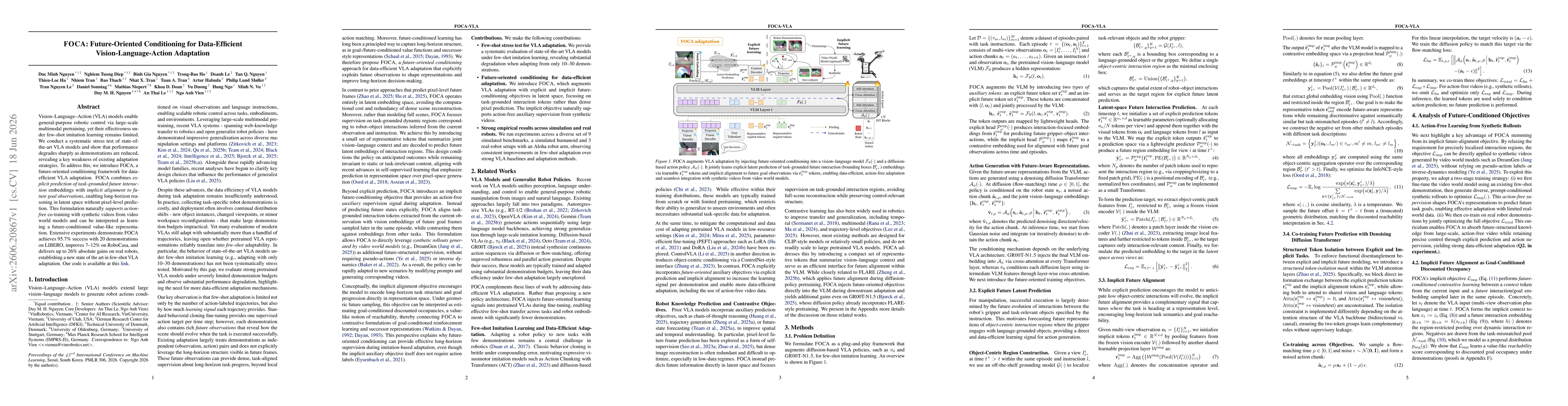 Thumbnail for FOCA: Future-Oriented Conditioning for Data-Efficient Vision-Language-Action Adaptation