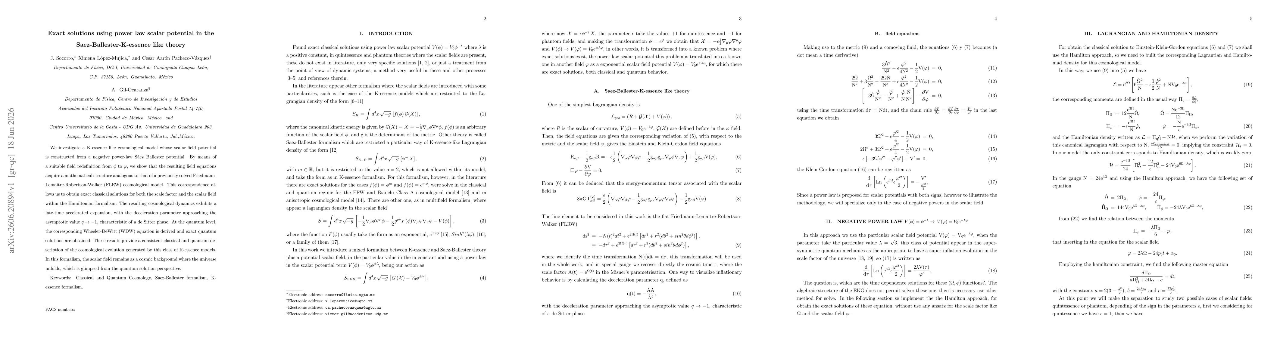 Thumbnail for Exact solutions using power law scalar potential in the Saez-Ballester-K-essence like theory