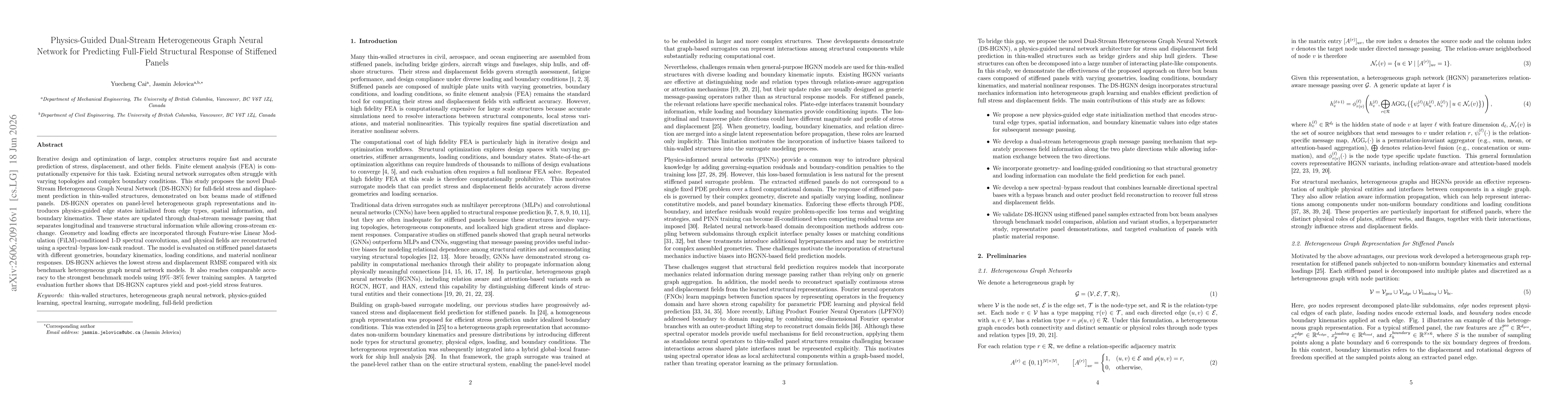 Thumbnail for Physics-Guided Dual-Stream Heterogeneous Graph Neural Network for Predicting Full-Field Structural Response of Stiffened Panels