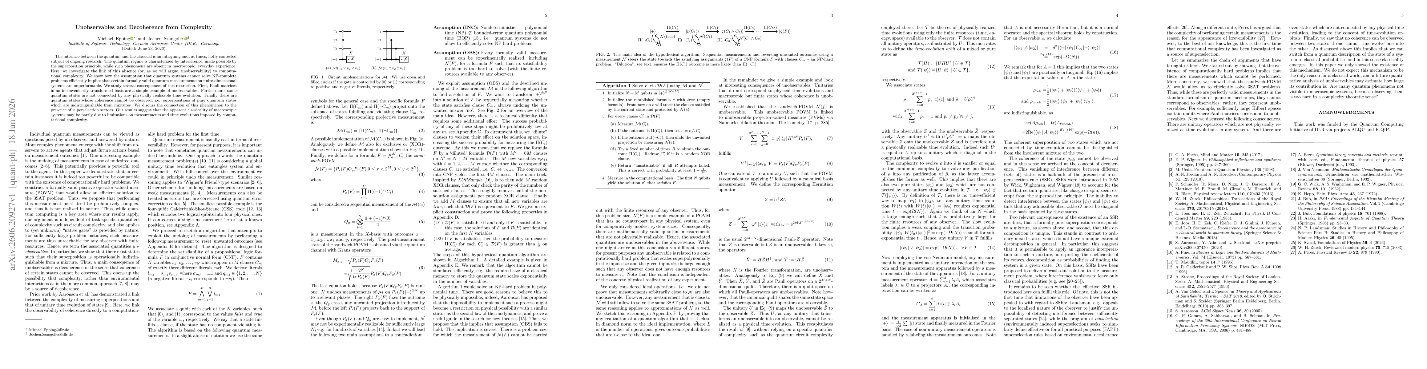 Thumbnail for Unobservables and Decoherence from Complexity