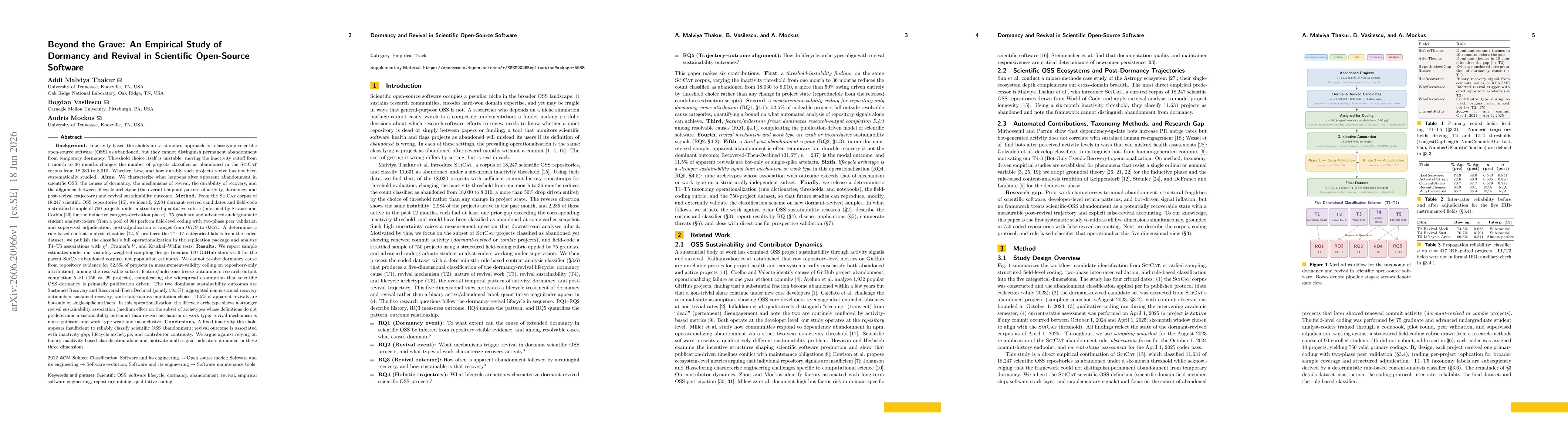 Thumbnail for Beyond the Grave: An Empirical Study of Dormancy and Revival in Scientific Open-Source Software