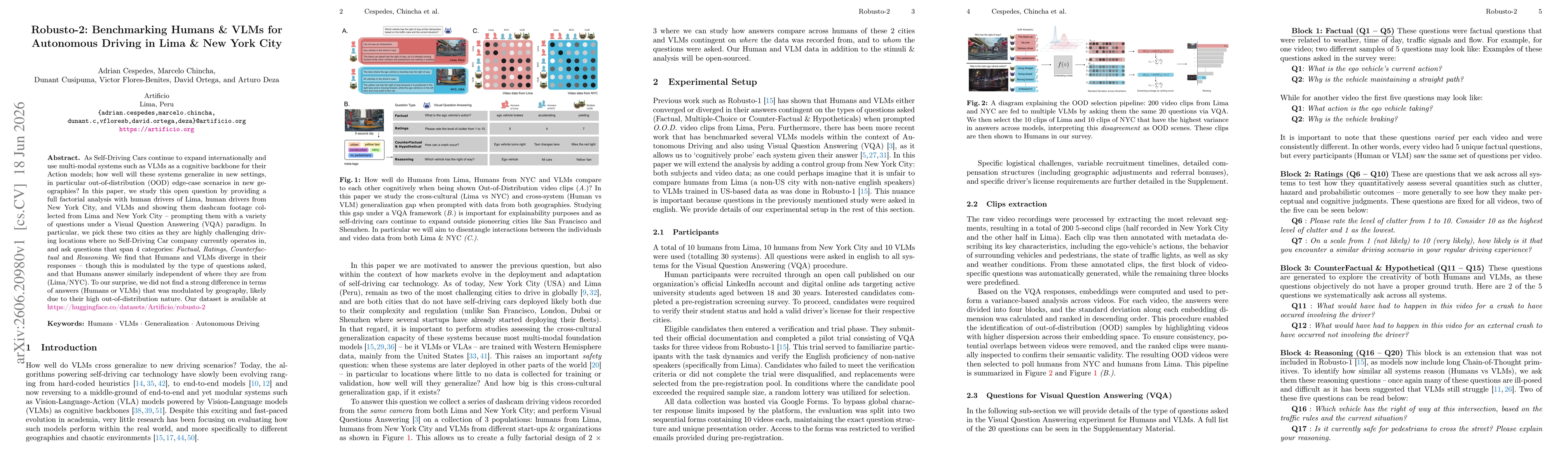 Thumbnail for Robusto-2: Benchmarking Humans & VLMs for Autonomous Driving in Lima & New York City