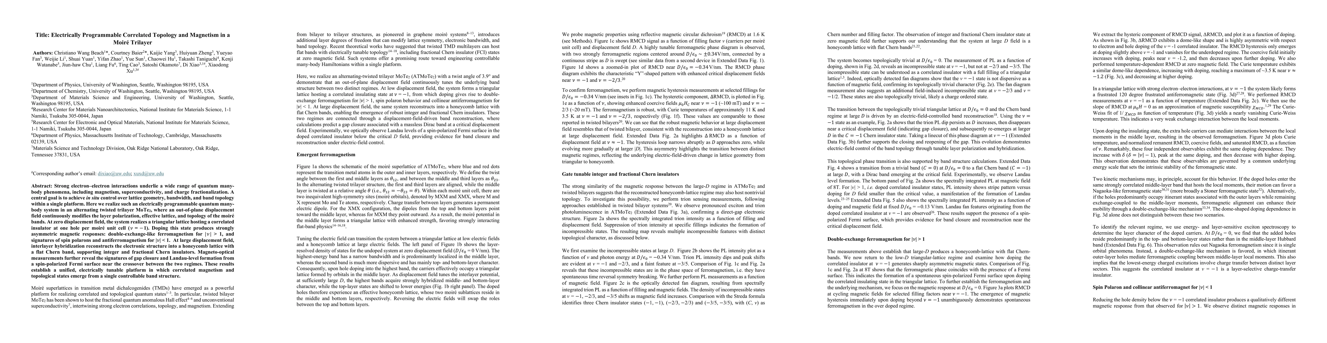 Thumbnail for Electrically Programmable Correlated Topology and Magnetism in a Moiré Trilayer