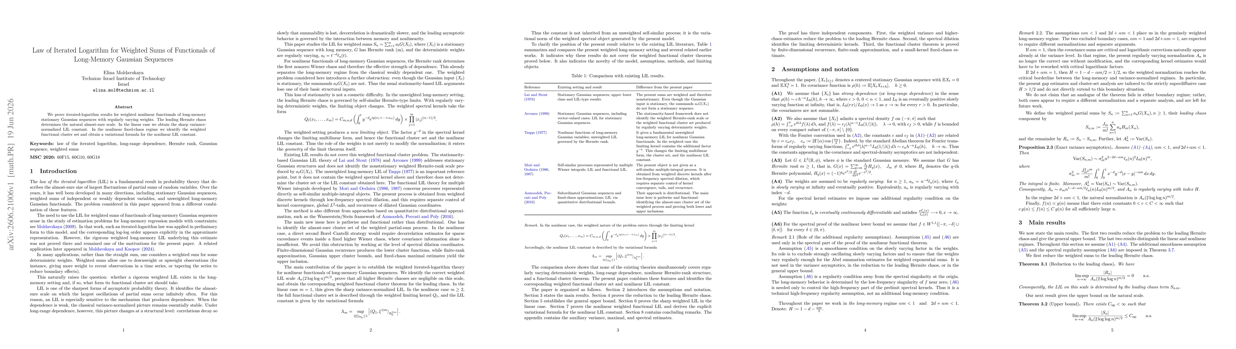 Thumbnail for Law of Iterated Logarithm for Weighted Sums of Functionals of Long-Memory Gaussian Sequences