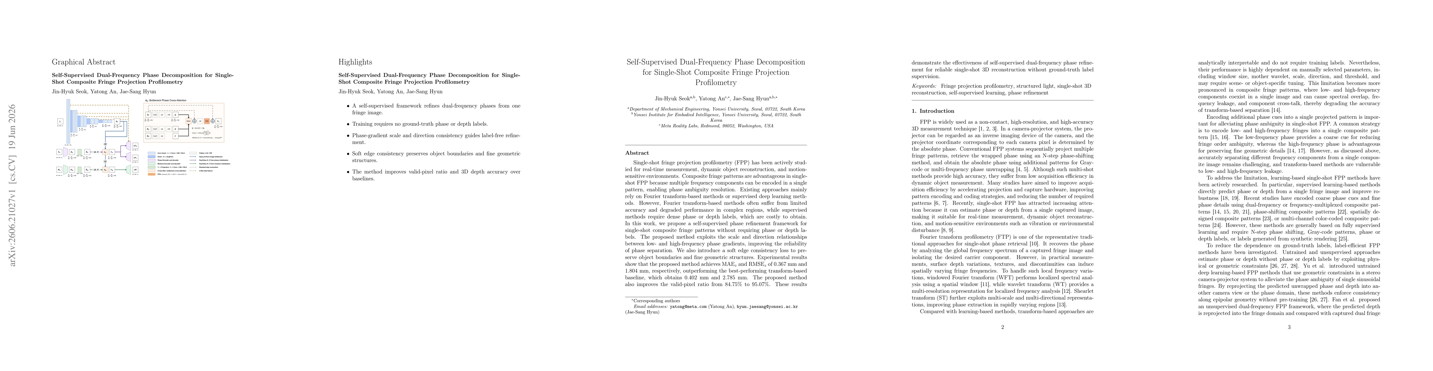 Thumbnail for Self-Supervised Dual-Frequency Phase Decomposition for Single-Shot Composite Fringe Projection Profilometry