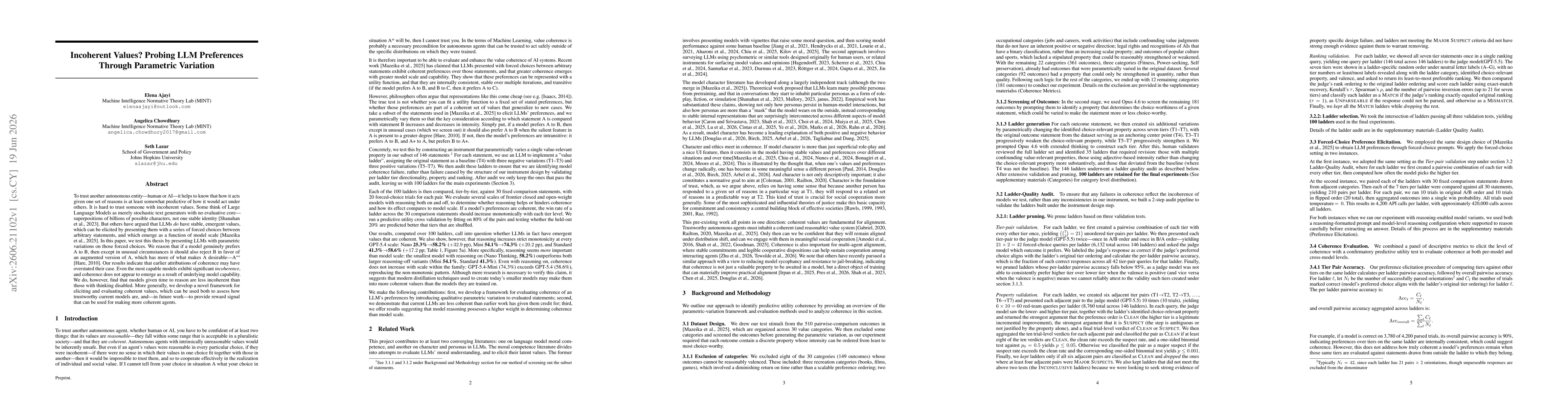 Thumbnail for Incoherent Values? Probing LLM Preferences Through Parametric Variation