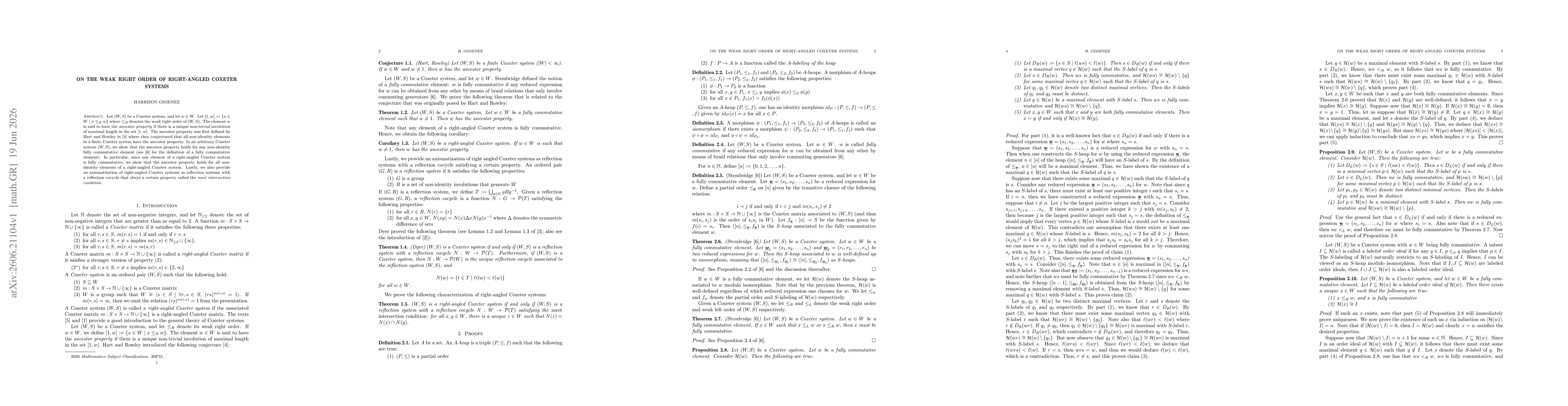 Thumbnail for On the Weak Right Order of a Right-Angled Coxeter System