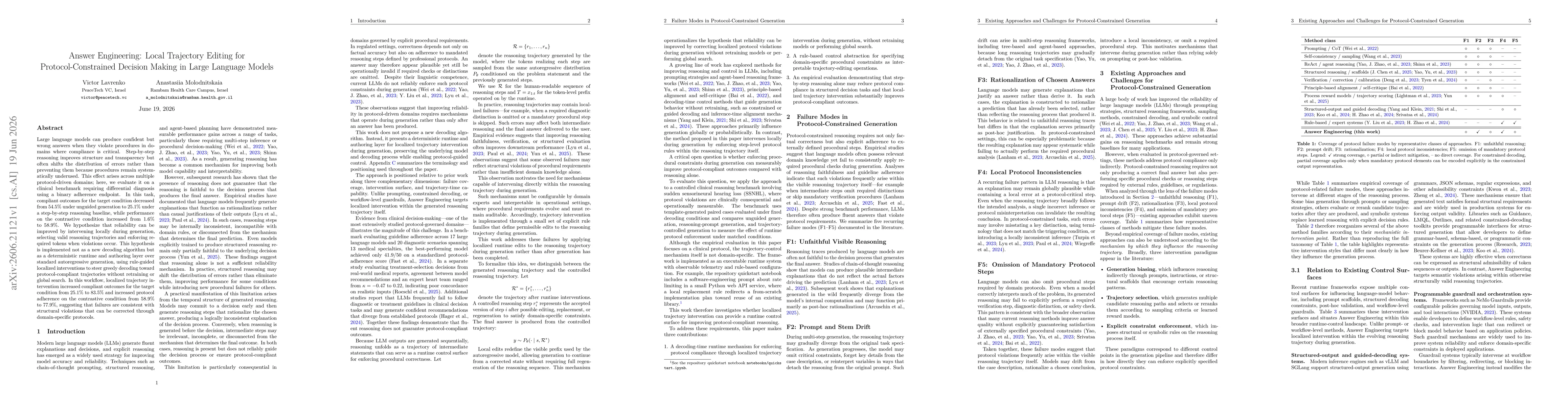 Thumbnail for Answer Engineering: Local Trajectory Editing for Protocol-Constrained Decision Making in Large Language Models