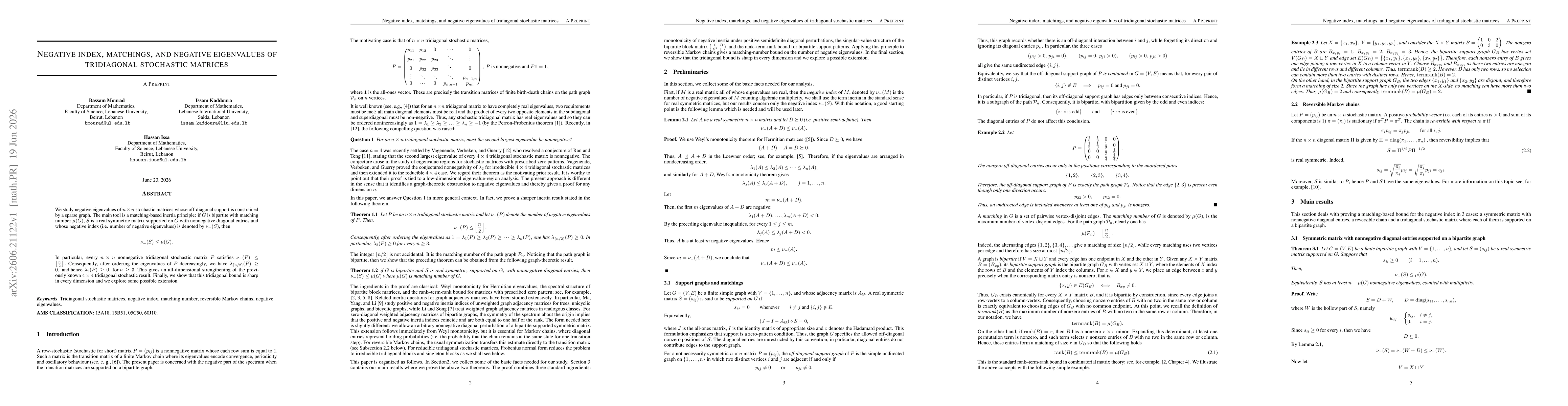 Thumbnail for Negative index, matchings, and negative eigenvalues of tridiagonal stochastic matrices