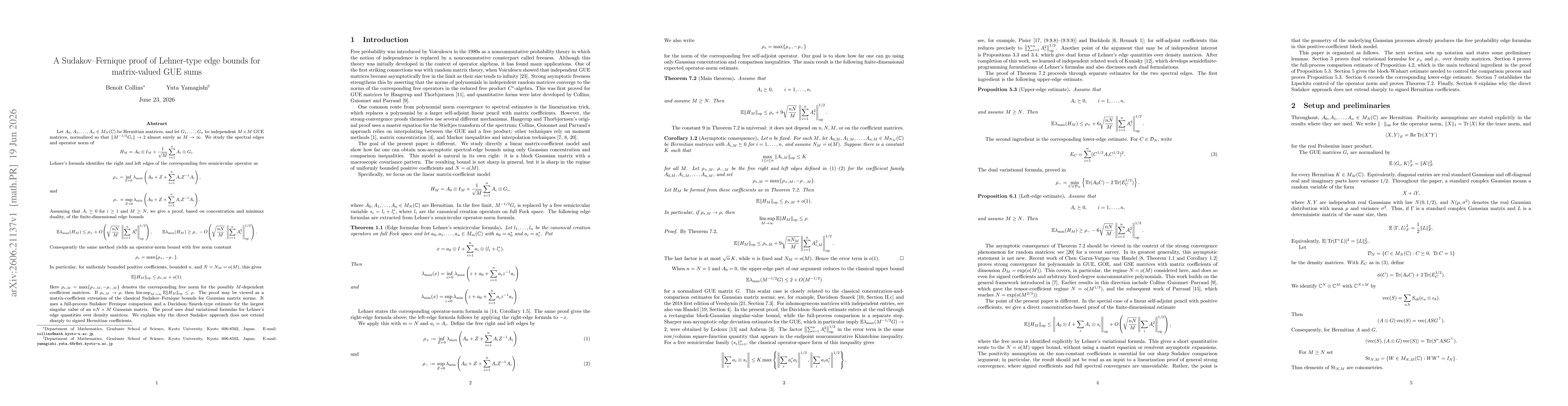 Thumbnail for A Sudakov--Fernique proof of Lehner-type edge bounds for matrix-valued GUE sums